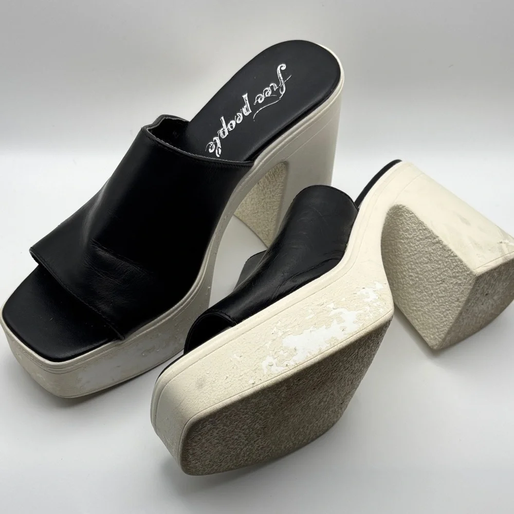 Free People Black and White Platform Mules - 39.5=9